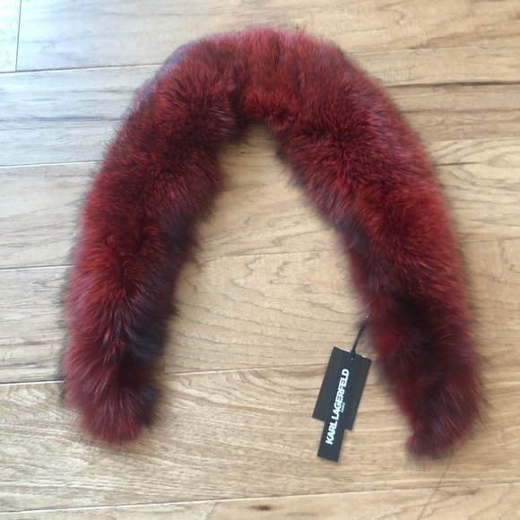 NWT Saks SAGA real FOX Fur RED Scarve Scarf Collar Karl Lagerfeld - Picture 2 of 3